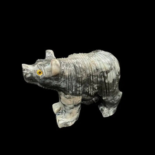 Bear Soapstone Figurine Medium Marbled Grey
