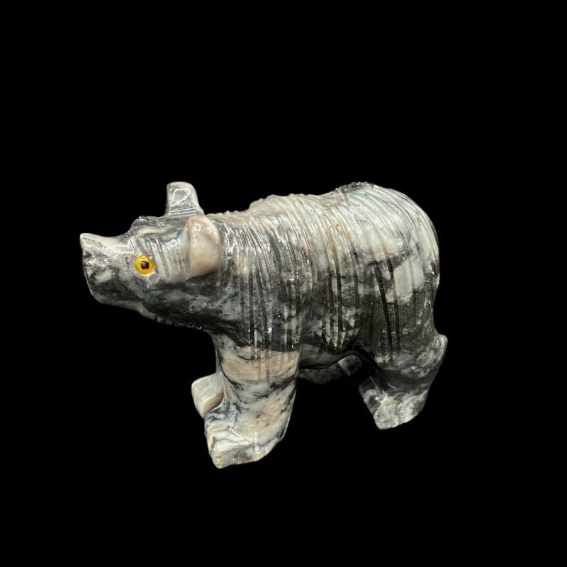 Bear Soapstone Figurine Medium Marbled Grey