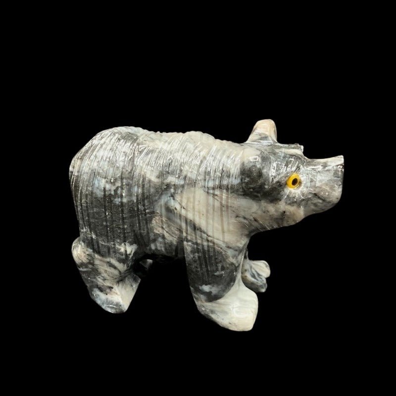 Bear Soapstone Figurine Medium Marbled Grey