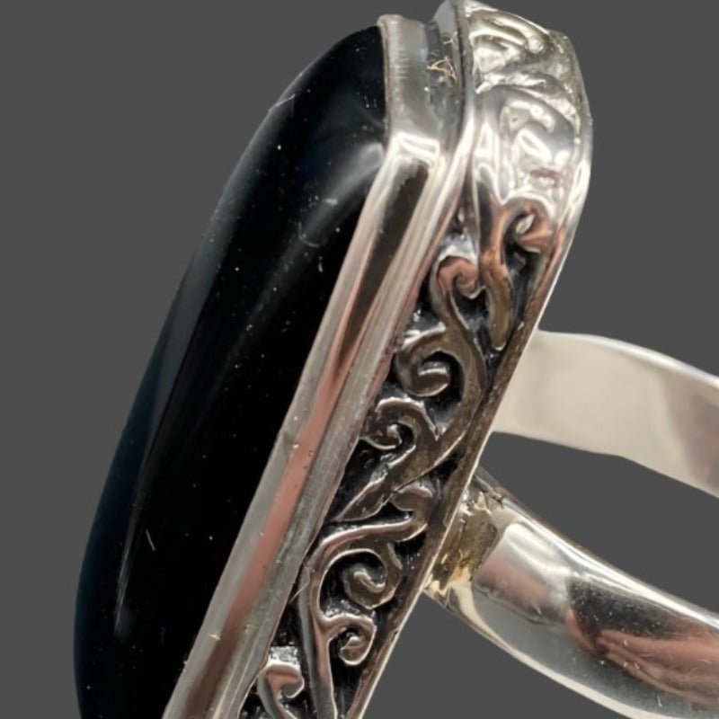 Black Onyx Ladies Ring Sterling Silver