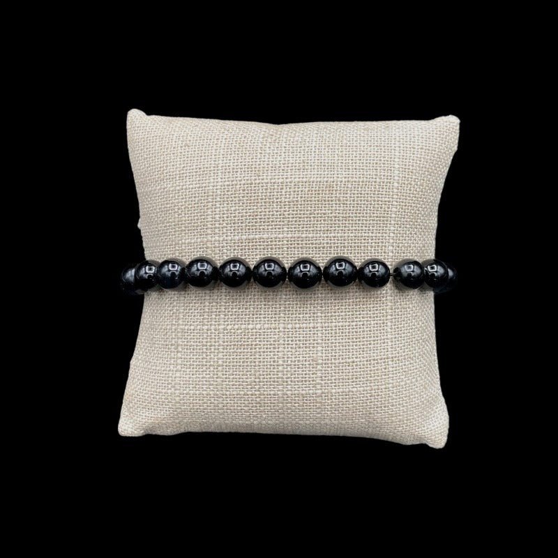 Black Tourmaline Polished Round Bead Stretch Bracelet