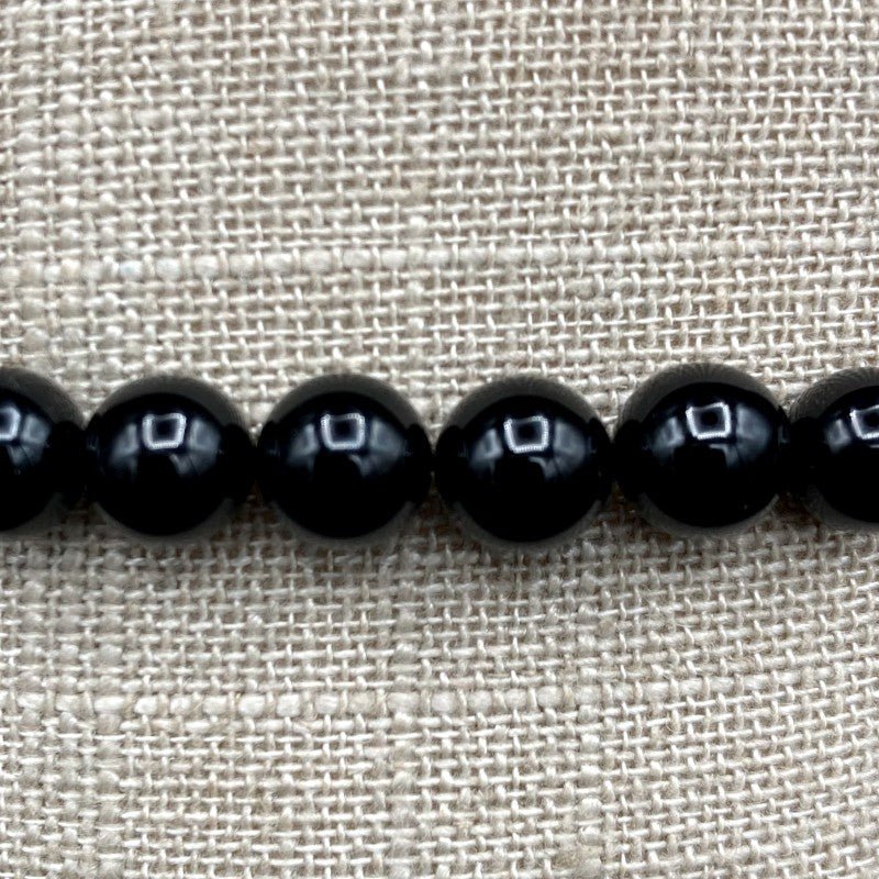 Black Tourmaline Polished Round Bead Stretch Bracelet