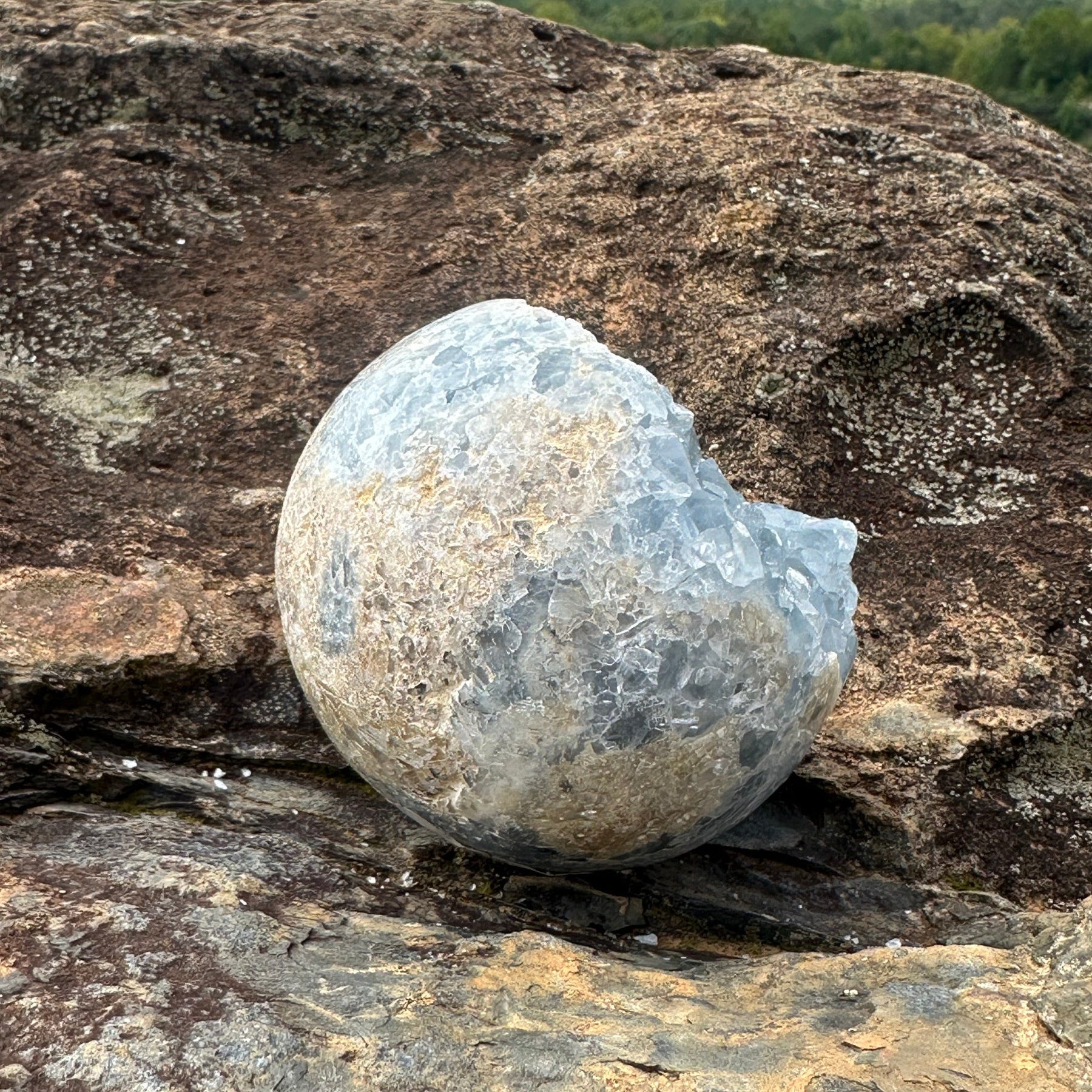 Side View Blue Celestite Sphere