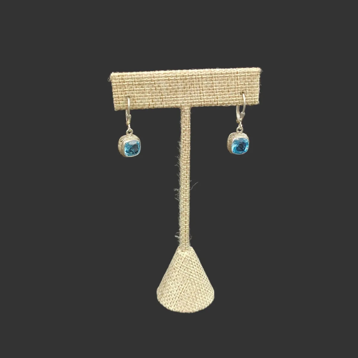 This is the front view of these blue topaz earrings