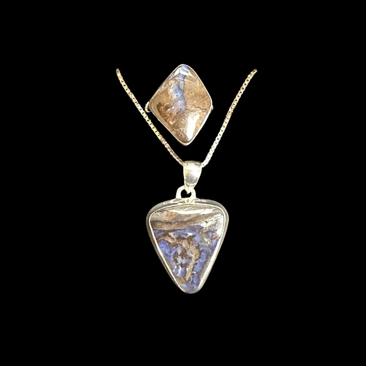 Boulder Opal Jewelry Set Necklace Ring Silver