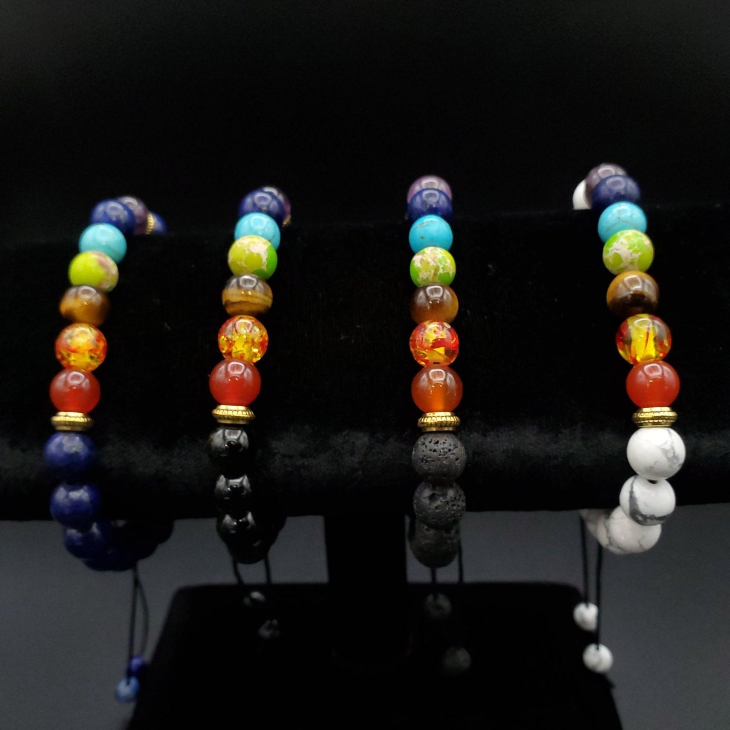 Bracelet 7 Chakra Adjustable Obsidian Howlite Lapis Lazuli and Lava Rock