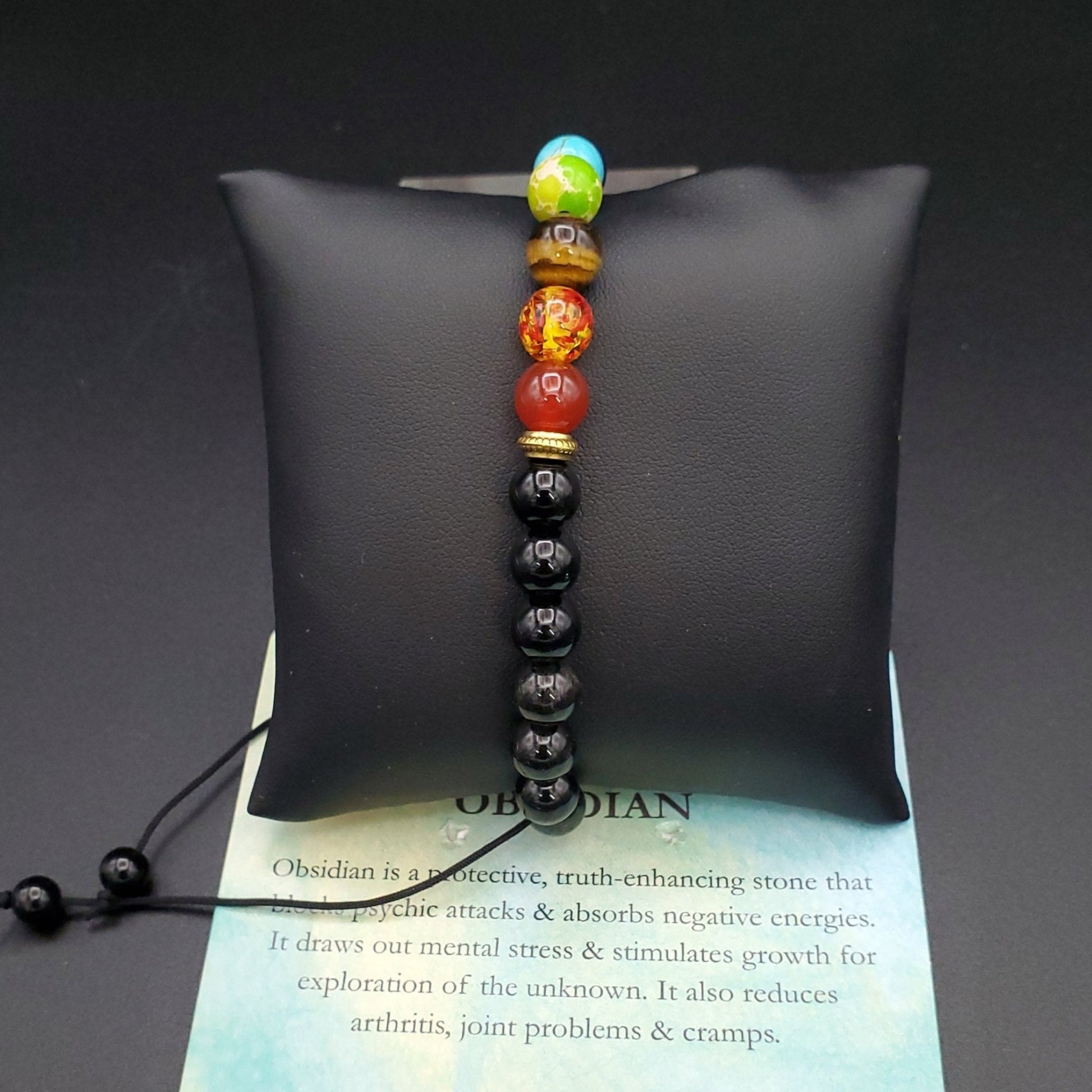 Bracelet 7 Chakra Adjustable Obsidian Howlite Lapis Lazuli and Lava Rock