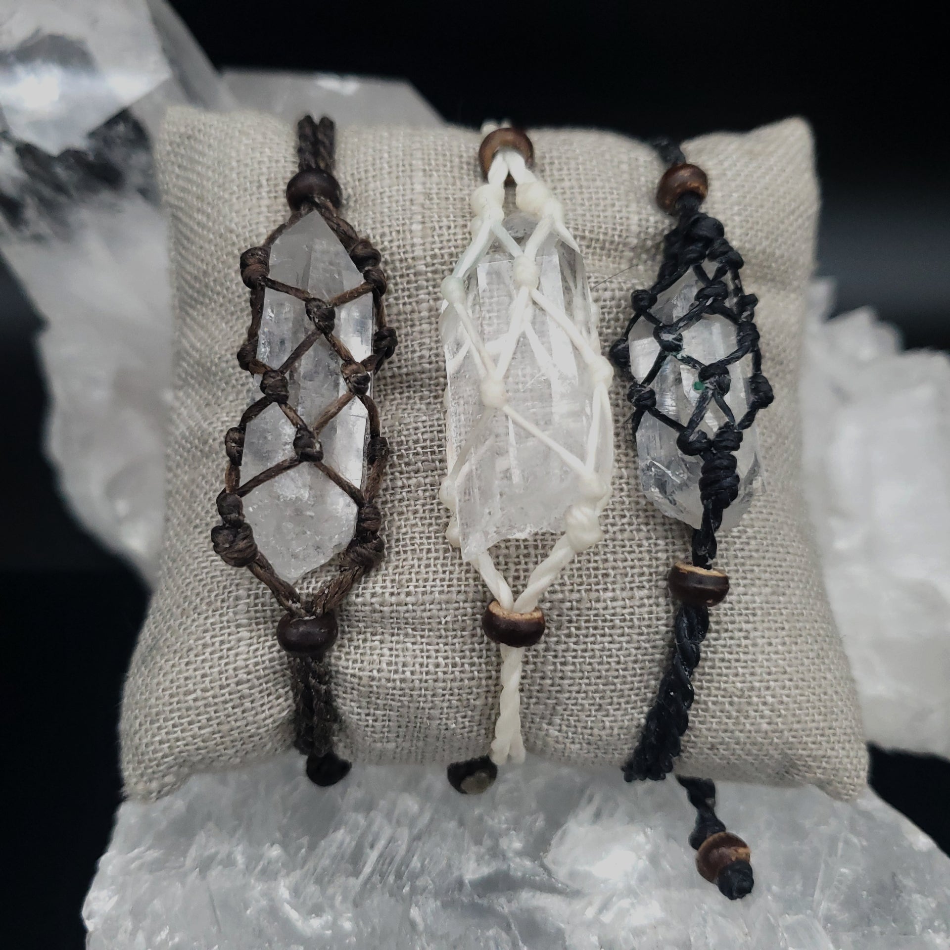 Bracelet Macrame Weave Bracelet with Arkansas Quartz Crystal