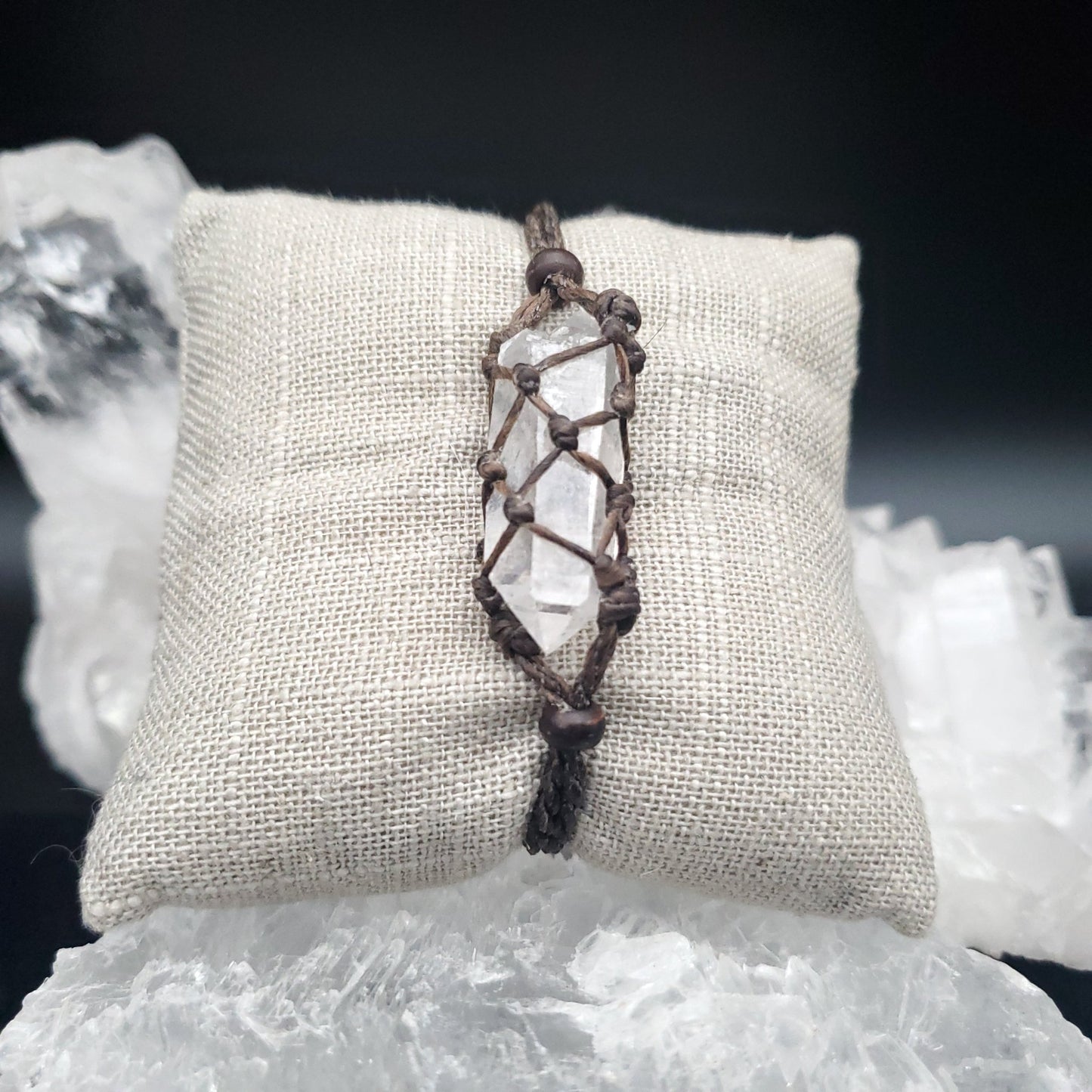 Bracelet Macrame Weave Bracelet with Arkansas Quartz Crystal