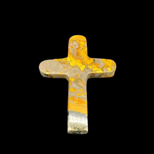 Bumble Bee Jasper Cross Carved Stone Religious Home Decor