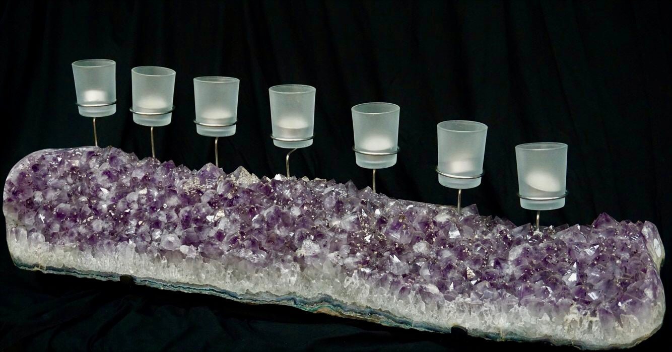 Candle Holder Amethyst Crystal Geode Candelabra 7 Candles