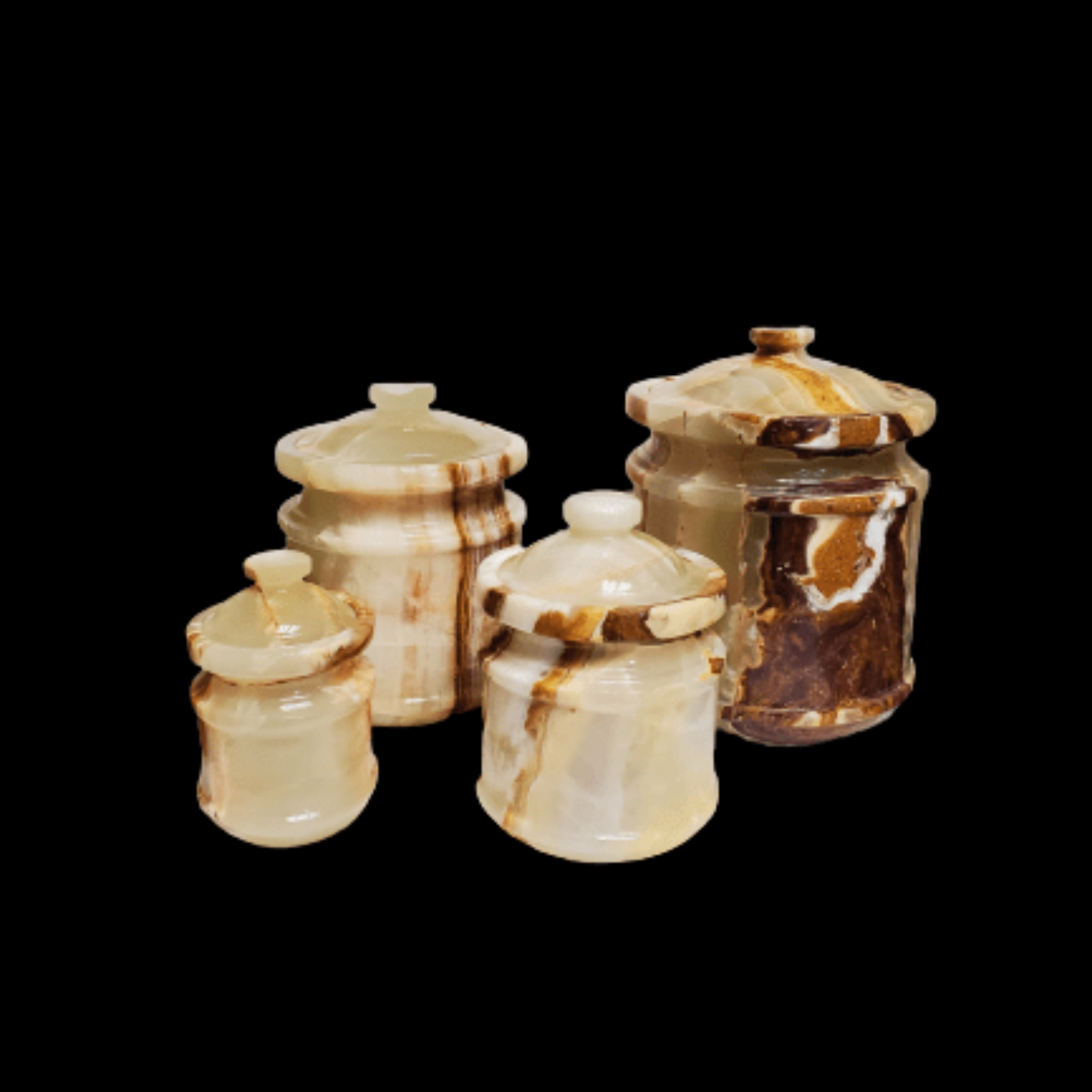 Canister Set Apple Onyx Stone Jars Carved Mineral Storage Container