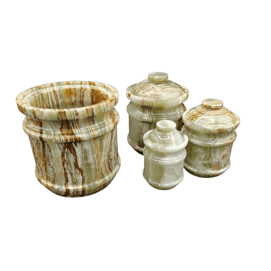 This is the banded onyx utensil holder and canister set