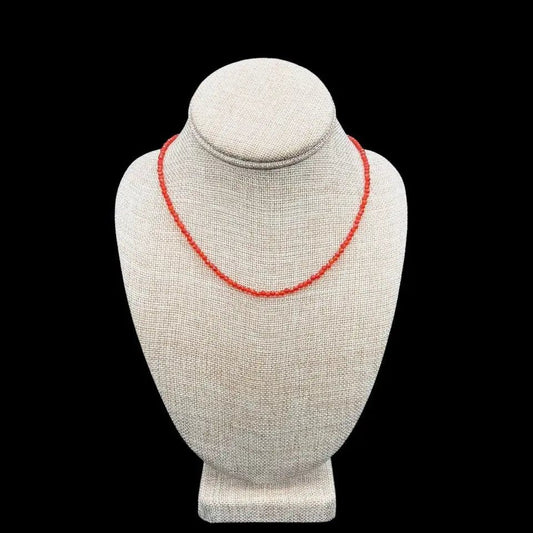 Faced Carnelian Bead Necklace On Burlap Neck Display Stand