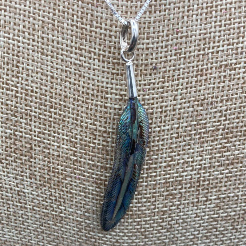Shell Fether Carved Abalone Shell Feather Pendant Necklace - Unique Style