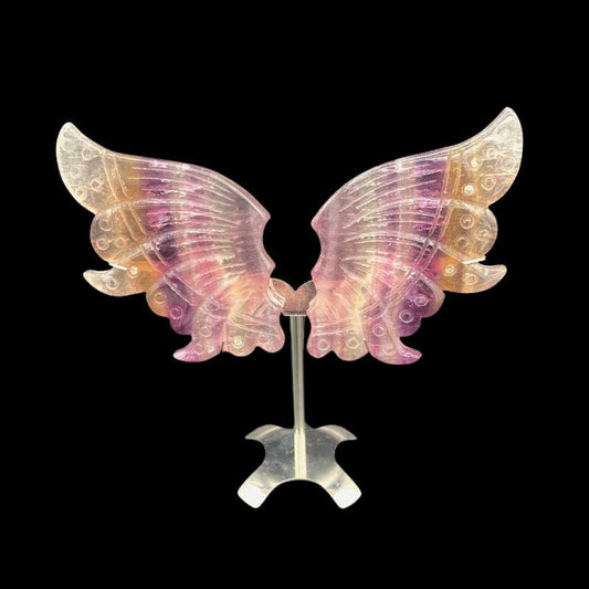 Carved Fluorite Butterfly Wings On Stand