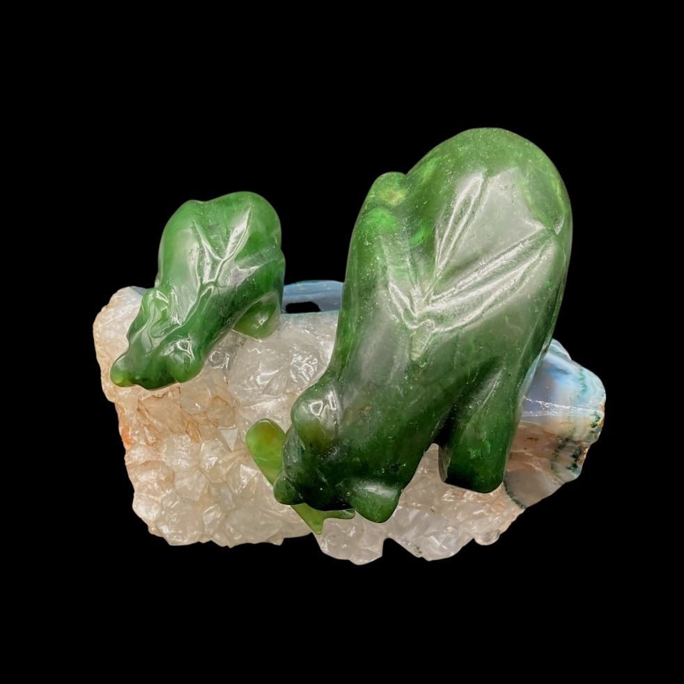 Carved Jade Bear On Geode Home Decor