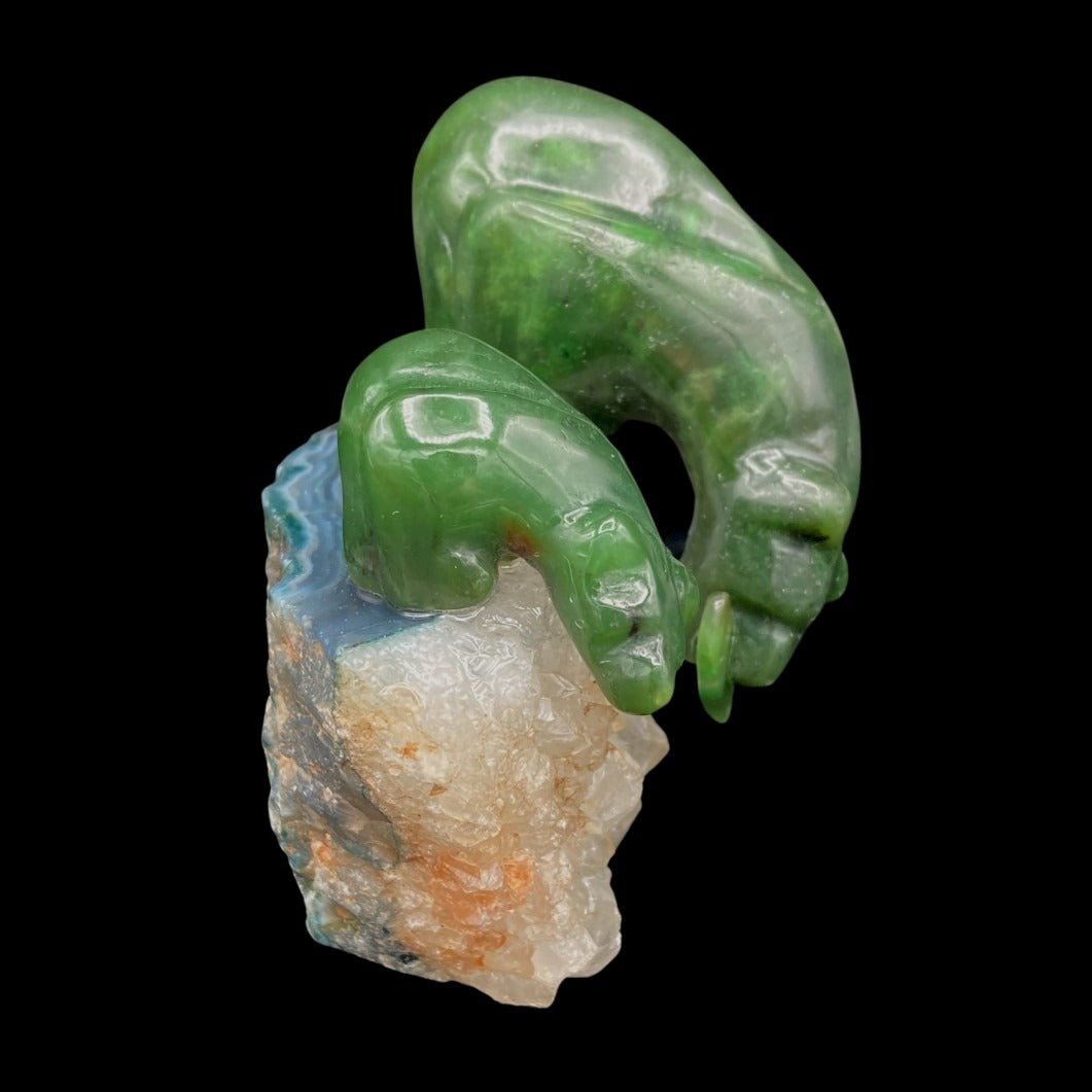 Carved Jade Bear On Geode Home Decor