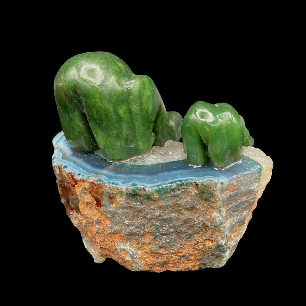 Carved Jade Bear On Geode Home Decor