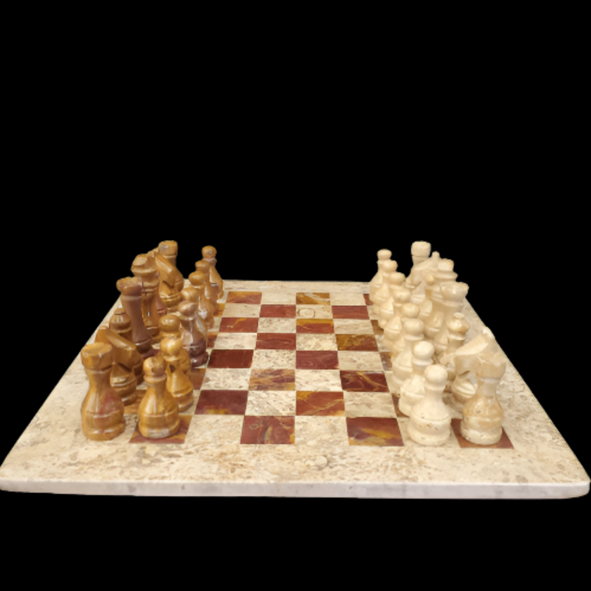 Carved Mineral Board Games Brown/Red Onyx Chess Set