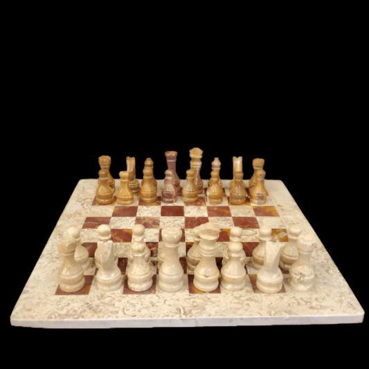 Carved Mineral Board Games Brown/Red Onyx Chess Set