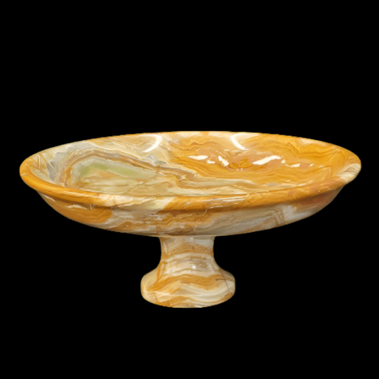 Carved Onyx Artisan Platter Stand Fruit Bowl Mineral Pedestal