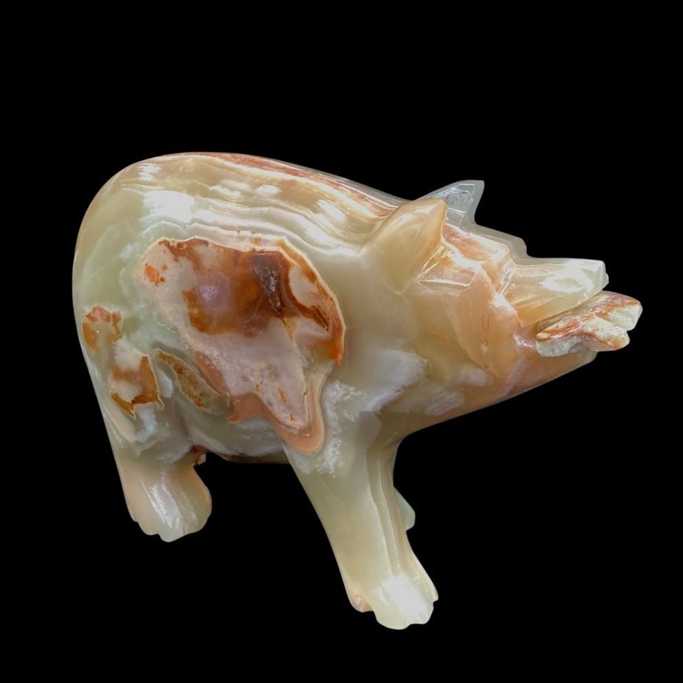 Carved Stone Bear Onyx Figurine Bear With Fish