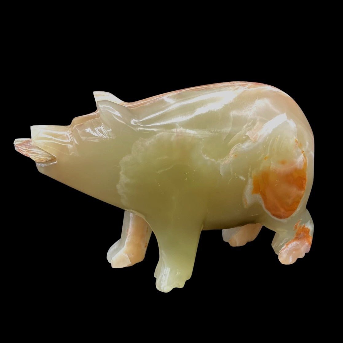 Carved Stone Bear Onyx Figurine Bear With Fish