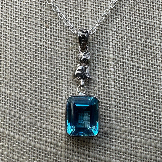 Cat Jewelry Blue Topaz Sterling Silver Pendant