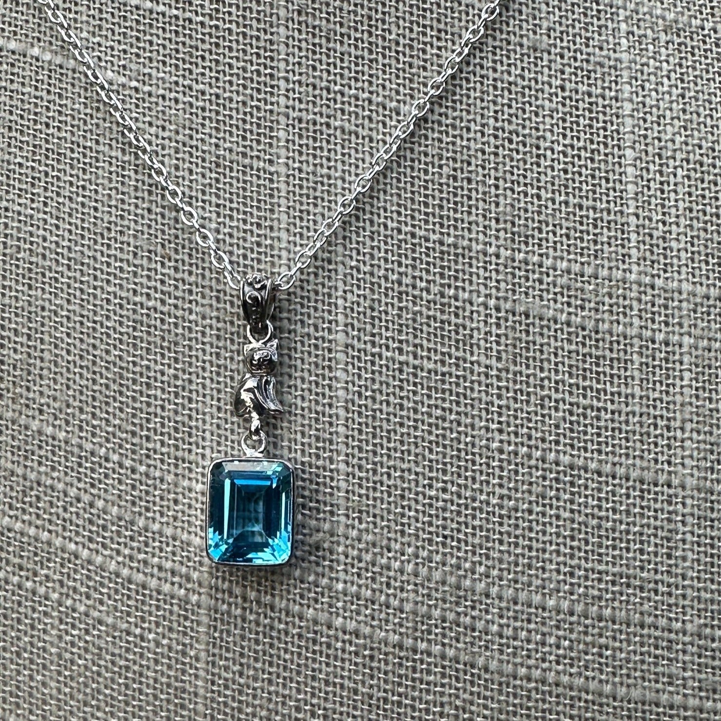 Cat Jewelry Blue Topaz Sterling Silver Pendant