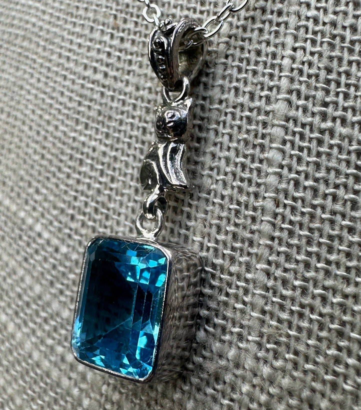 Cat Jewelry Blue Topaz Sterling Silver Pendant