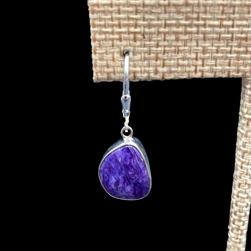 Charoite Dangle Gemstone Earrings Purple Stone