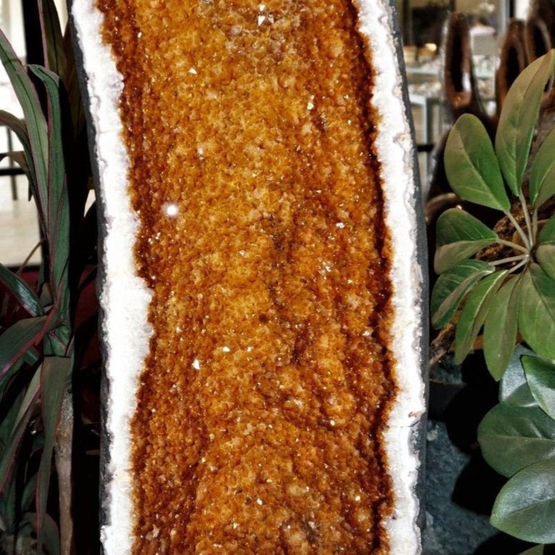 Close Up Of Crystals In Citrine Geode Half