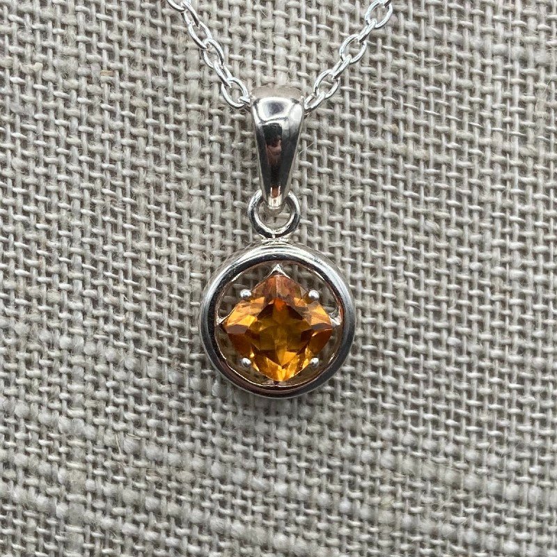 Citrine Pendant Necklace Sterling Rope Chain