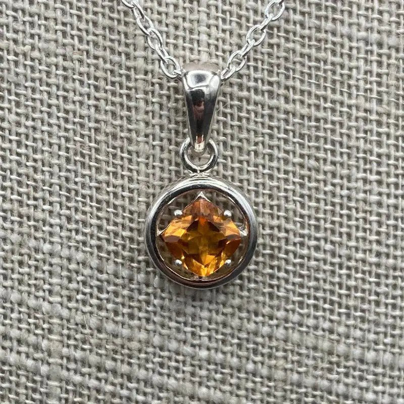 Citrine Pendant Necklace Sterling Rope Chain