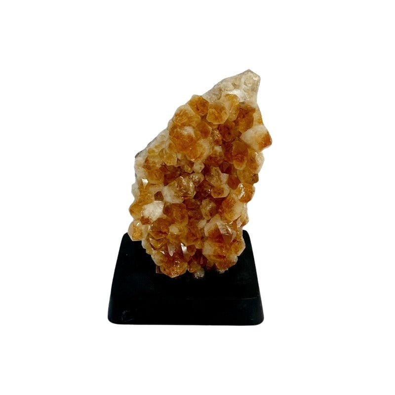 Citrine Quartz Crystal Cluster On Wooden Stand