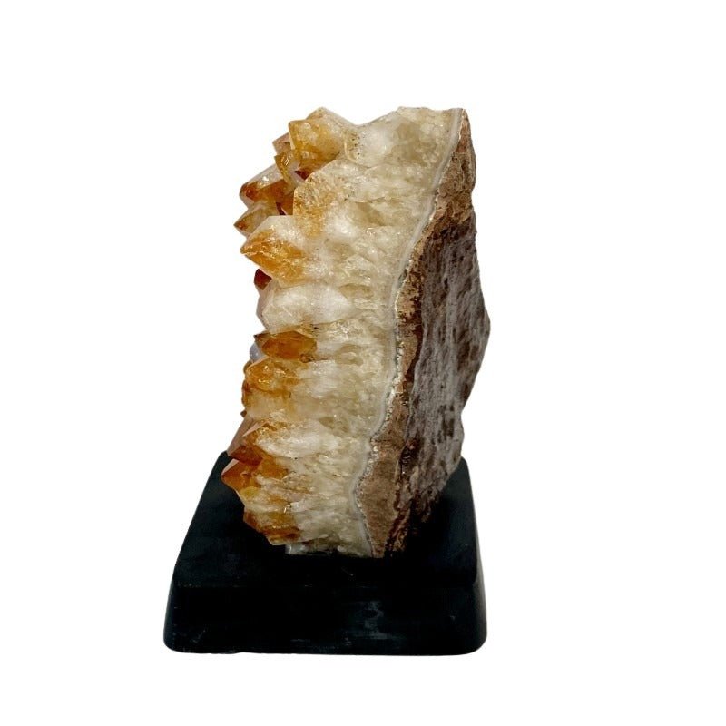 Citrine Quartz Crystal Cluster On Wooden Stand