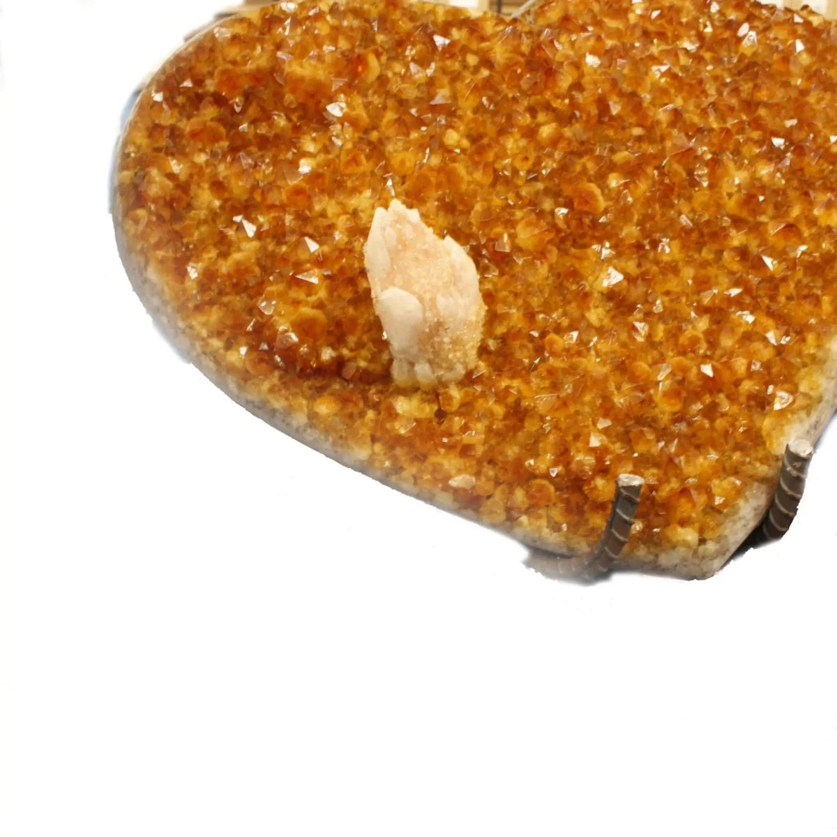 Close Up of Calcite On Citrine Quartz Crystal Heart Shape Mineral Specimen