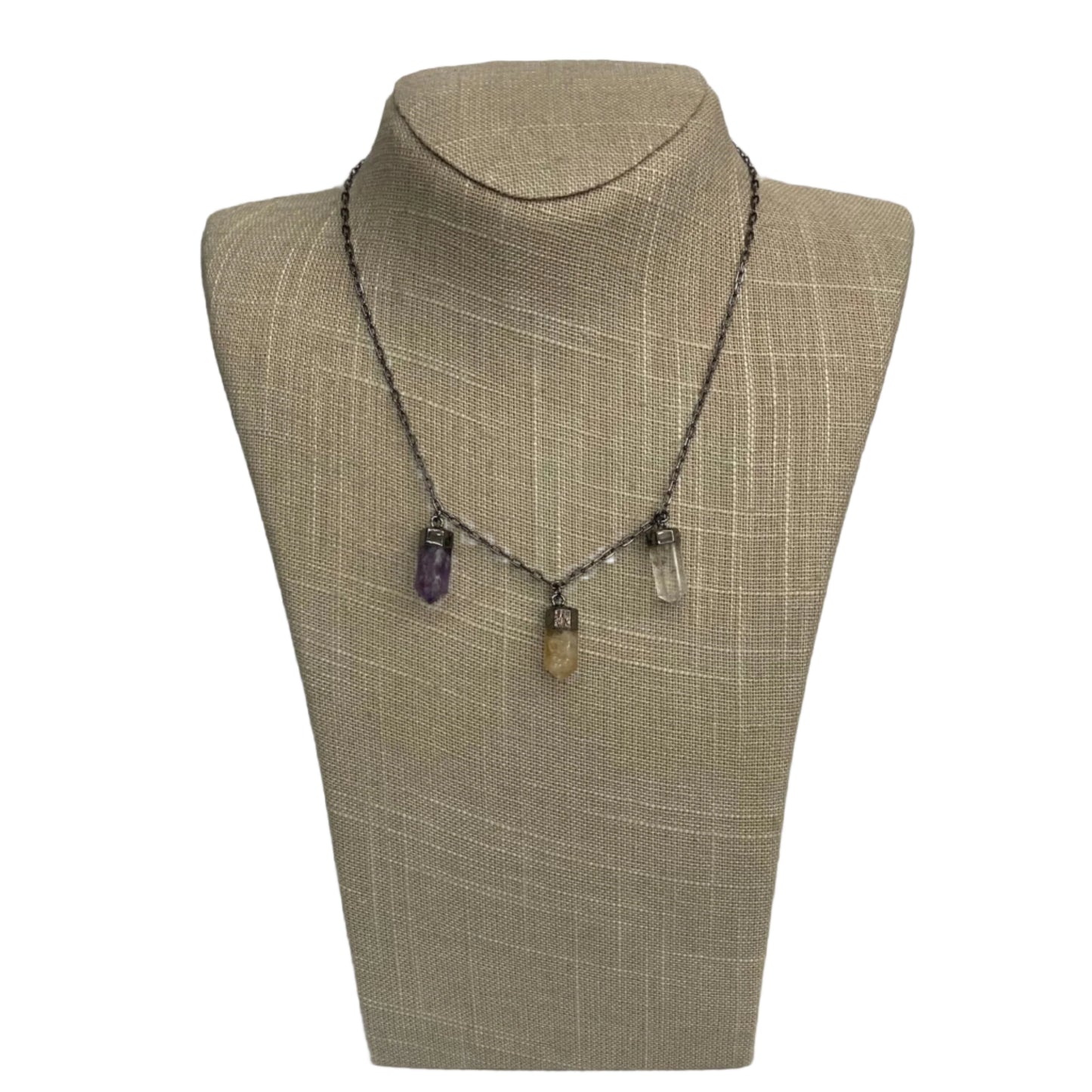 Quartz, Citrine, and Amethyst crystal point titanium necklace