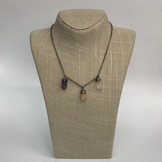 Quartz, Citrine, and Amethyst crystal point titanium necklace