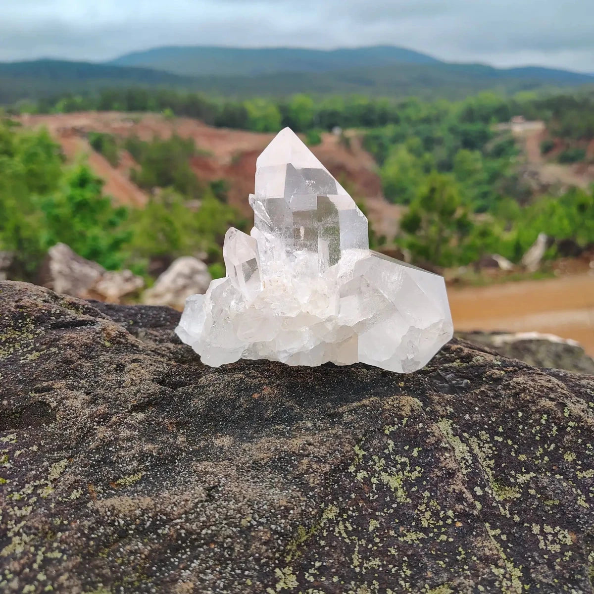 This is the back side view of this clear Quartz crystal cluster