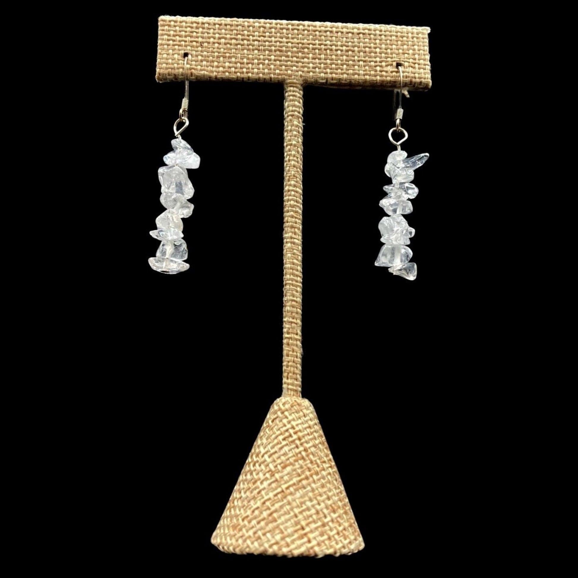 Clear Quartz Crystal Chip Beaded Dangle Drop Earrings