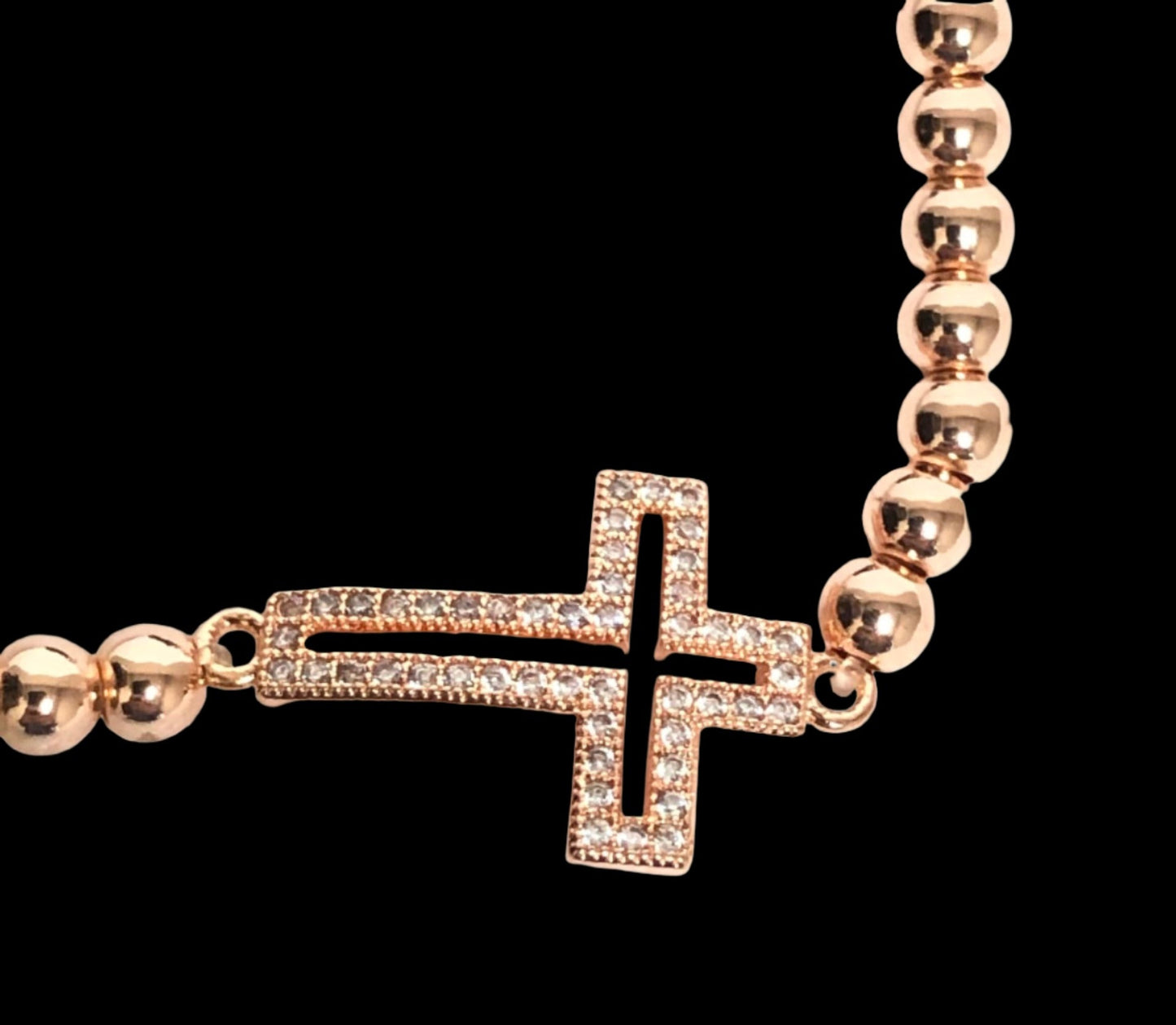 Cross Jewelry Stacking Beaded Stretch Bracelet Rose Gold Tone