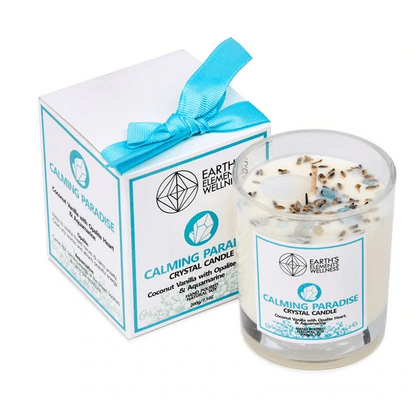 Crystal Candle Calming Paradise Opalite Aquamarine Earth's Elements Wellness Candle