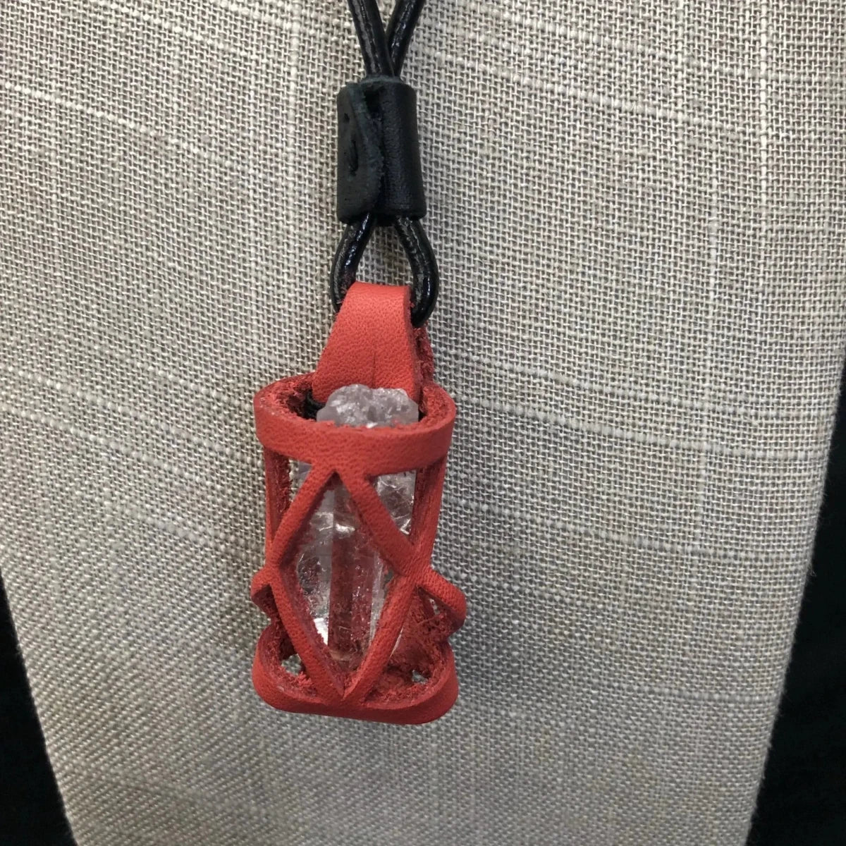 Red Leather Crystal Holder Necklace For Crystals Stones Adjustable