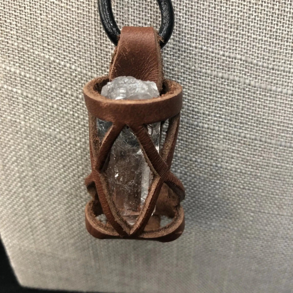 Brown Leather Crystal Holder Necklace For Crystals Stones Adjustable