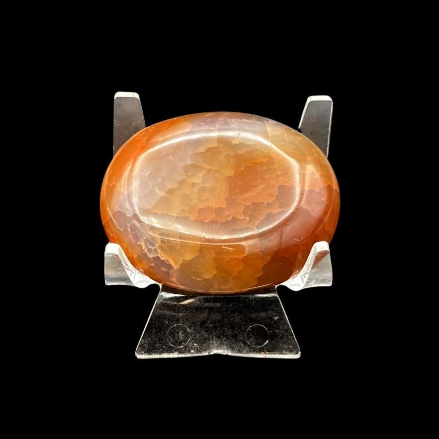 Cut And Polished Oval Carnelian Palm Stone Mineral Specimen