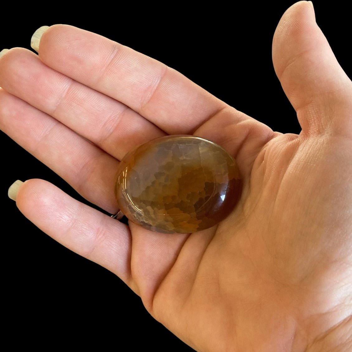 Cut And Polished Oval Carnelian Palm Stone Mineral Specimen