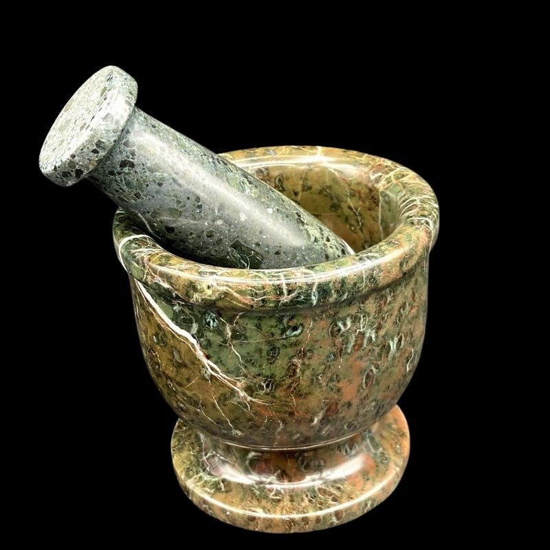 Dark Green Brown Marbled Mortar And Pestle Spice Grinder