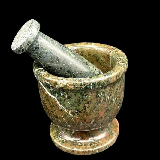 Dark Green Brown Marbled Mortar And Pestle Spice Grinder